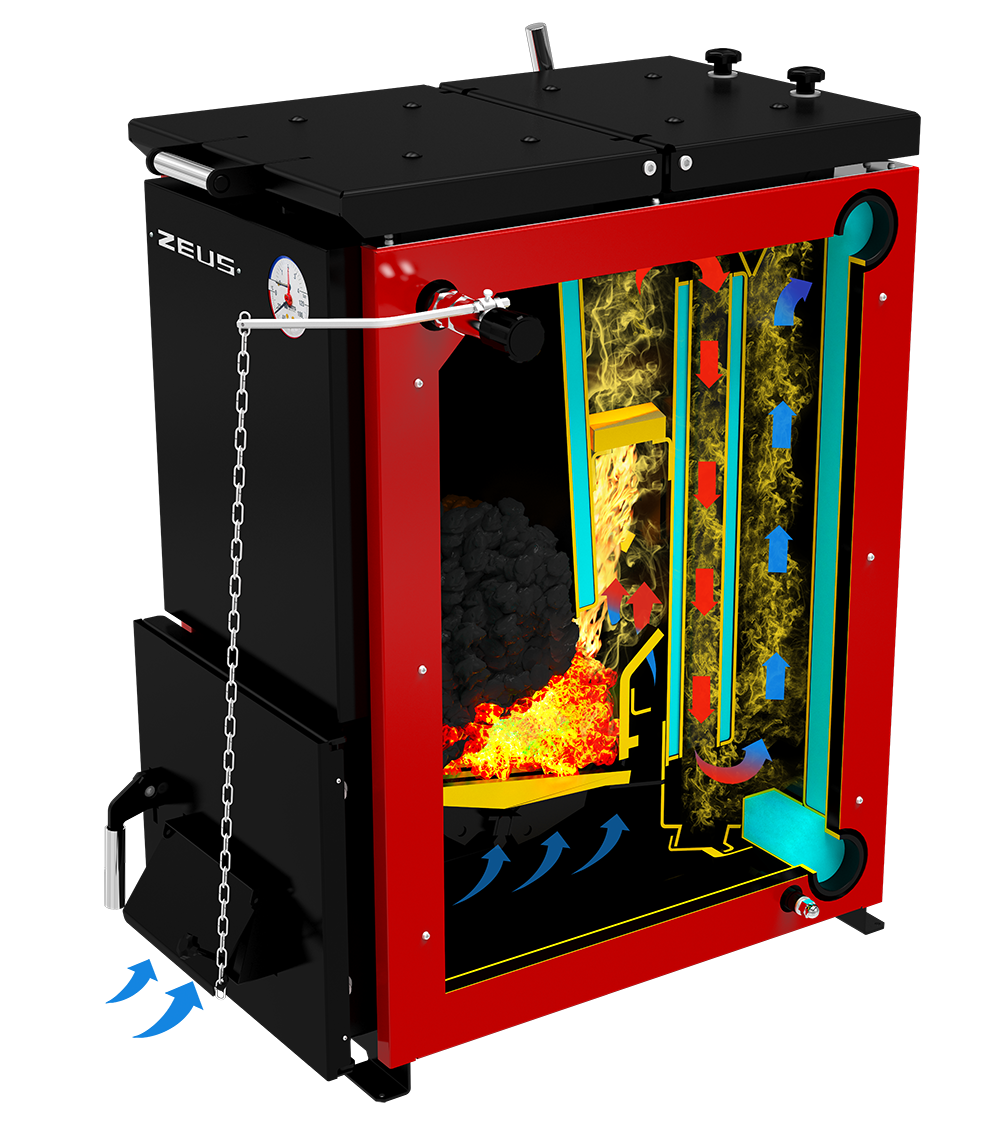 Котел твердотопливный ZEUS 60 кВт стальной с дымососом Термокрафт KOZ60D