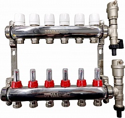 Коллектор. блок из нерж. стали с расходомерами 1", 6 x 3/4", евроконус VTc.589.EMNX.0606