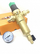 Фильтр промывной 1/2" Н/Н с манометром и редуктором, латунь TIM JH-1007