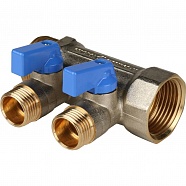 Коллектор с шаровыми кранами 1" 2х1/2" синие ручки STOUT SMB 6201 011202